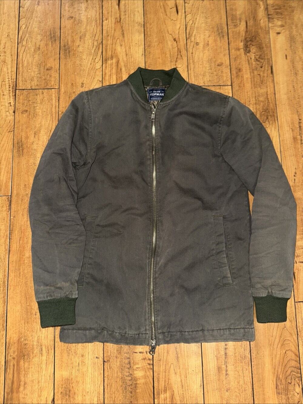 Topman Dual Zipper Bomber Jacket Olive Green Small 19x26